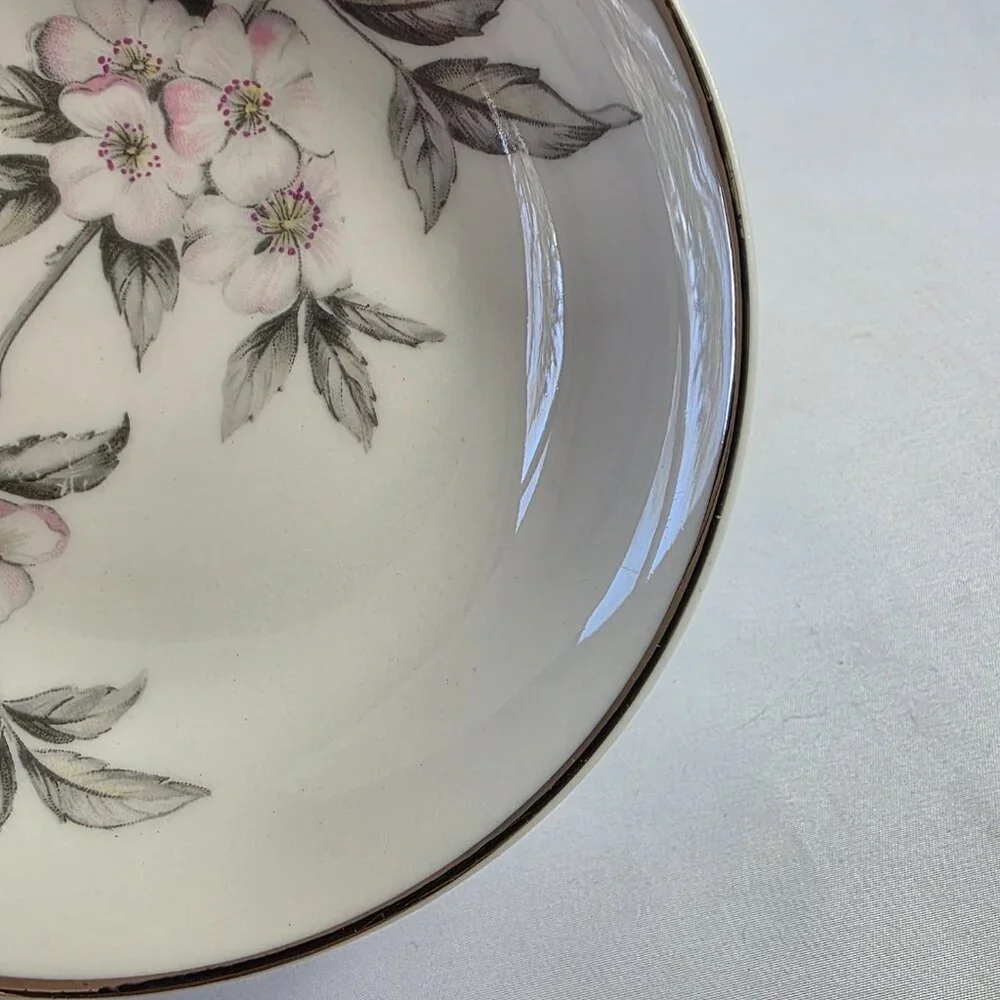 FOUR Manor House Spring Glory Fruit Bowls Pink & White Floral Gray Leaves
